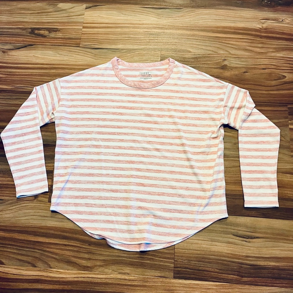Time and Tru Pink and White Striped Long Sleeve Tee - Sz Medium!